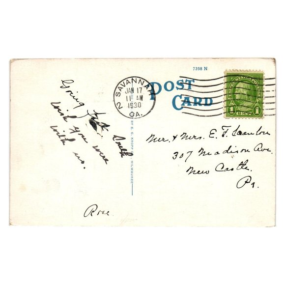 Vintage Postcard Hotel Savannah Georgia Posted 1930 Building One Cent Stamp - Picture 2 of 2